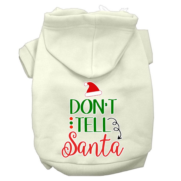 Don't Tell Santa Screen Print Dog Hoodie Cream XXXL